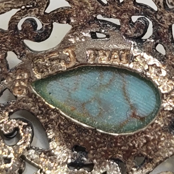 Sterling Silver 925 Blue Stone Teardrop Dangle Drop Hook Earrings Filigree - Picture 4 of 5